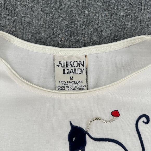 Vintage Allison Daley Cat Lady Heavy T-Shirt Long Sleeve Black Cat Bling M - Picture 5 of 5